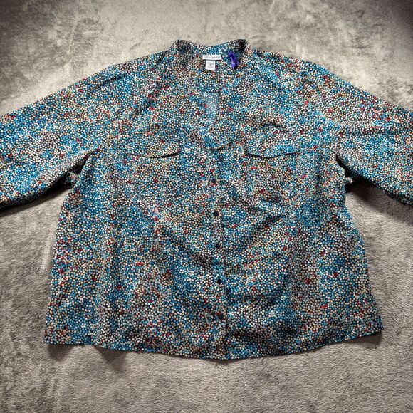 Catherines Women Lot Button Front Shirts Roll Tab Sleeve Print Solid 4X C137 - Picture 9 of 13